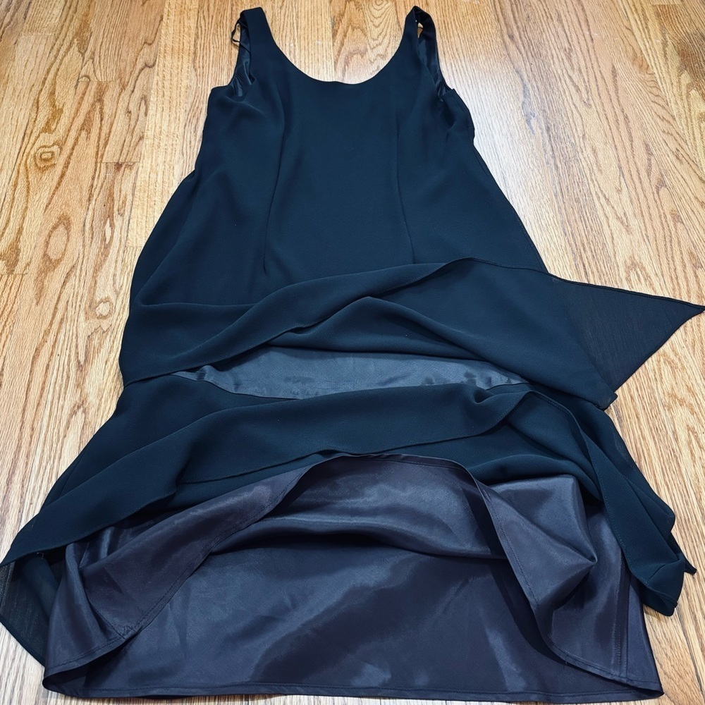 Vintage USA 90s Y2K Jessica Simpson Black Sleeveless Layered Ruffle Hem Dress - Picture 14 of 16